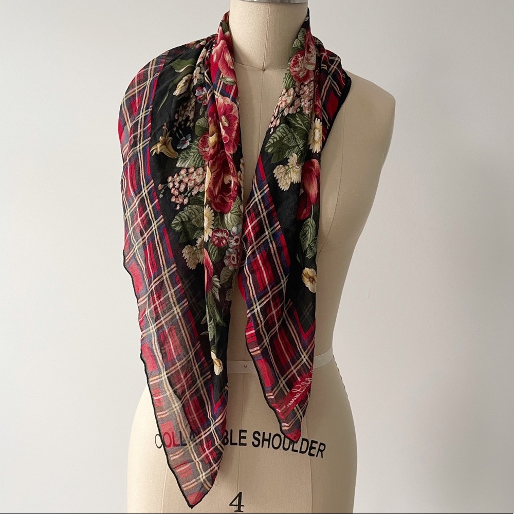 Vintage Ralph Lauren Silk Chiffon Scarf Square Red - Picture 5 of 8